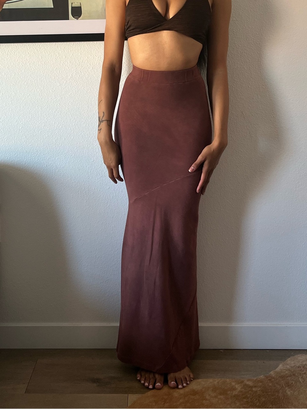 Cocoa Brown Vintage Wash Maxi Skirt